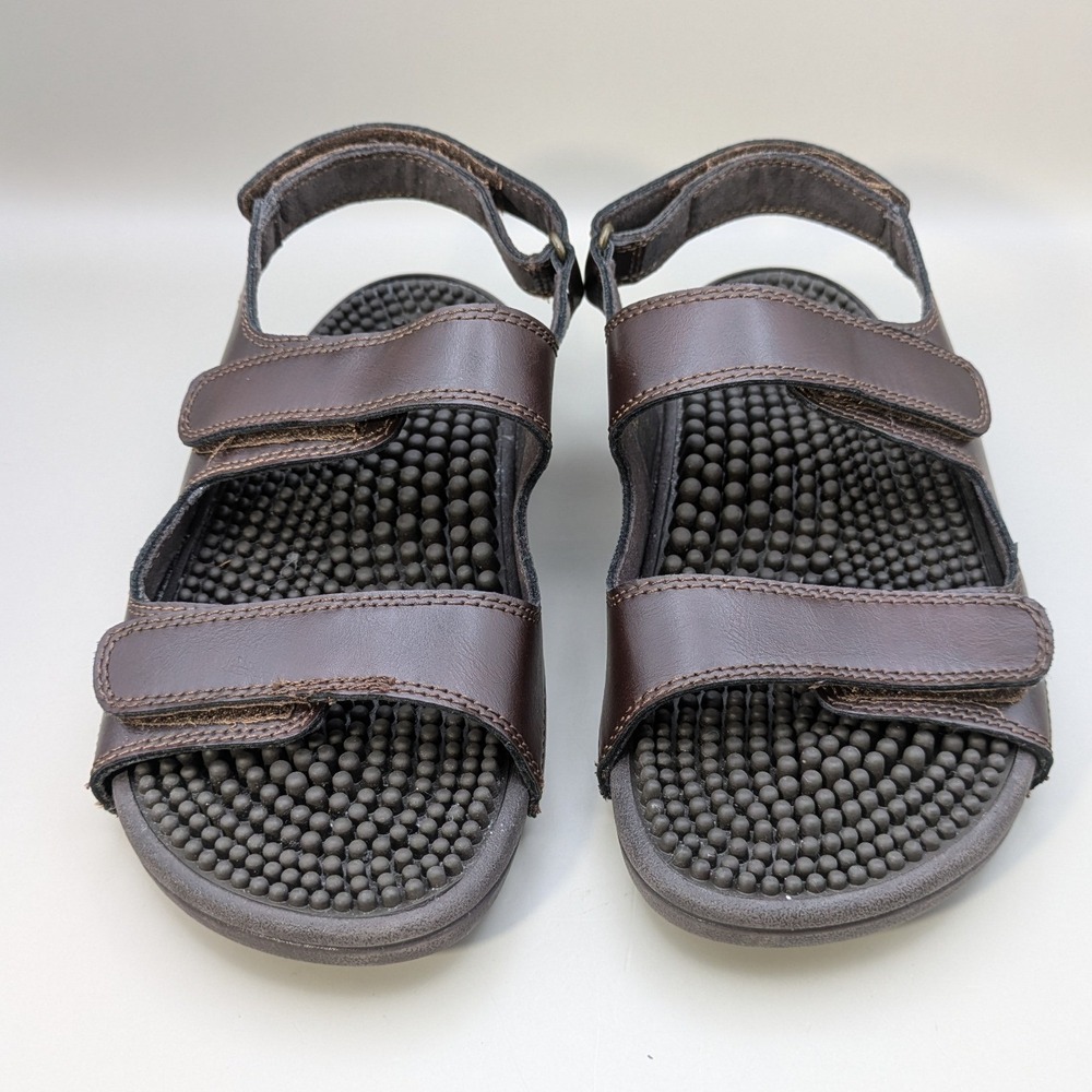 Kenkoh Massage Sandals Brown Leather Acupressure Footbed Mens 6 Womens 7